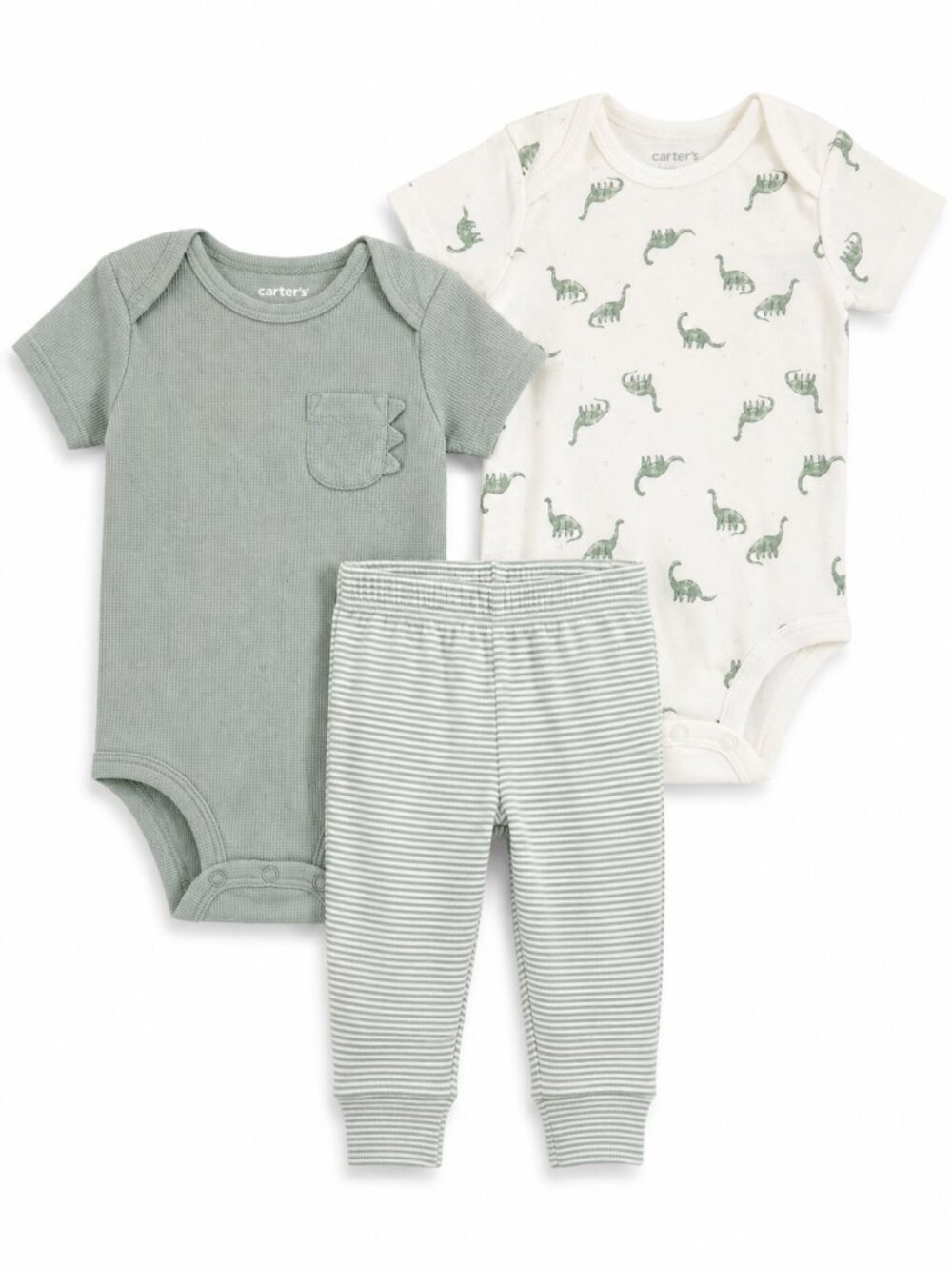 NWT Carter’s 3 Piece Baby Boy Outfit Set 12M Dinosaur Onesies & Striped Pants